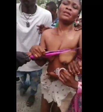 African Woman With Nice Breasts Stripped Naked In Public For Alleged Kidnapping (18+)