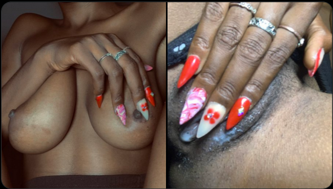 Nigerian Twitter Girl “Dunai” Shares Pictures Of Her Pussy And Boobs Covering Them With Her Hand, Flaunting Her Nails